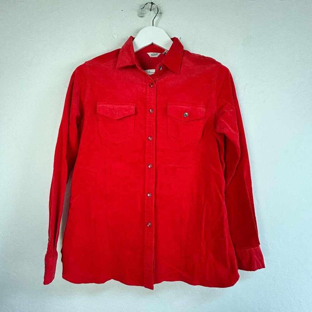 Woolrich Womens Red Pendulum Corduroy Shirt Medium Pockets Western Outdoor New